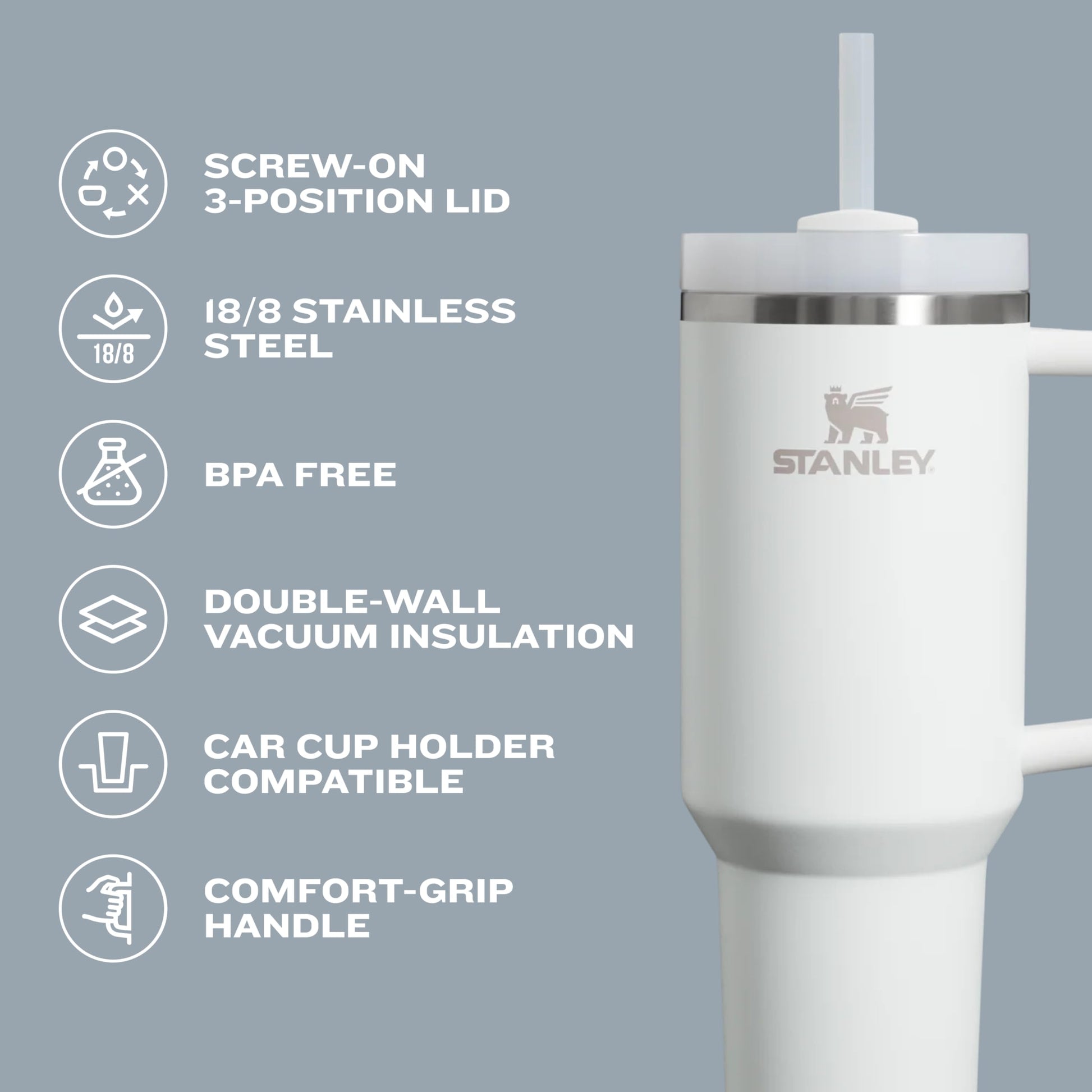 Stanley Quencher H2.0 Tumbler with Handle and Straw 30 oz | Flowstate 3-Position Lid | Cup Holder Compatible for Travel | Insulated Stainless Steel Cup | BPA-Free | Blue Spruce