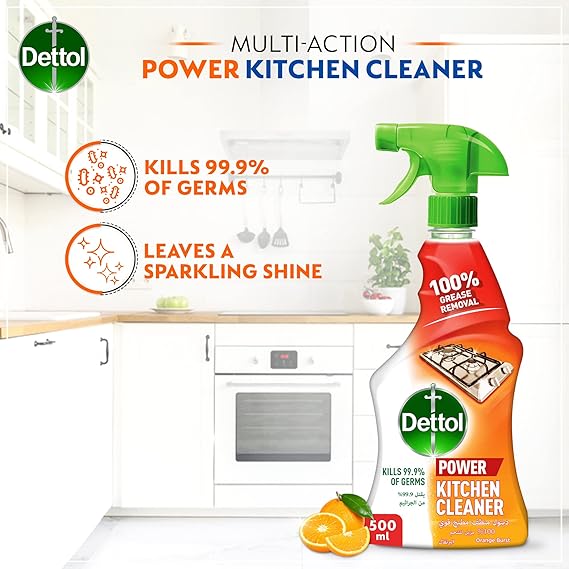 Dettol Power Lemon Squeeze All Purpose Cleaner, 500ml + Orange Burst Cleaner Trigger Spray, 500ml