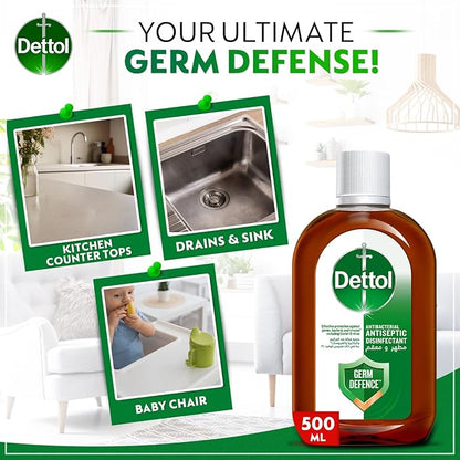 Dettol Antiseptic Antibacterial Disinfectant Liquid for Floor Cleaning, Bathing & Laundry, 500ml + 125ml
