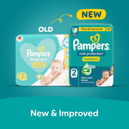 Pampers Rash Protection Newborn Diapers with Aloe Vera Lotion Size 2 (3-8kg), 23 Pieces
