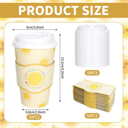 Sunny Paper Cups with Lid, 50 Pieces