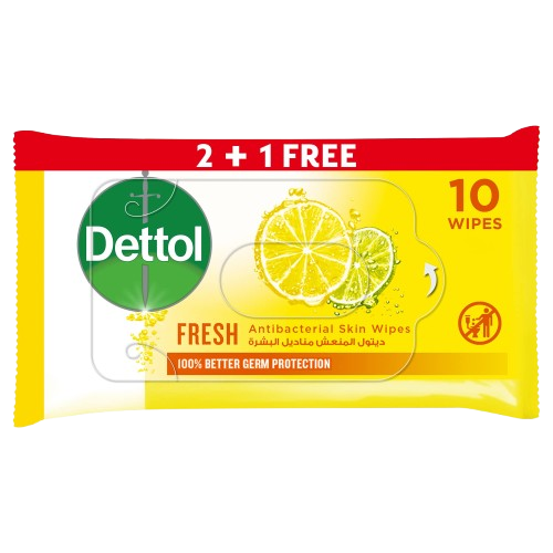 Dettol Antibacterial Citrus Skin Wipes, 10 Pieces