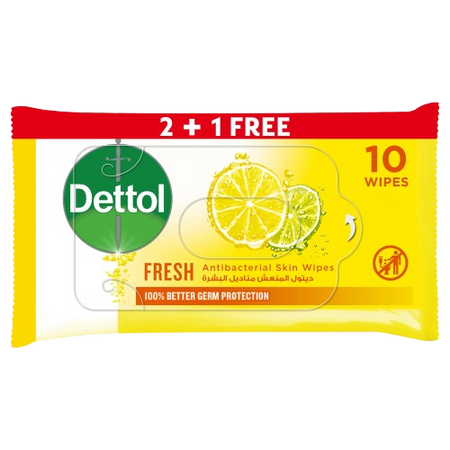 Dettol Antibacterial Citrus Skin Wipes, 10 Pieces