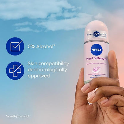 NIVEA Pearl & Beauty Antiperspirant Roll-On Deodorant for Women, 50ml