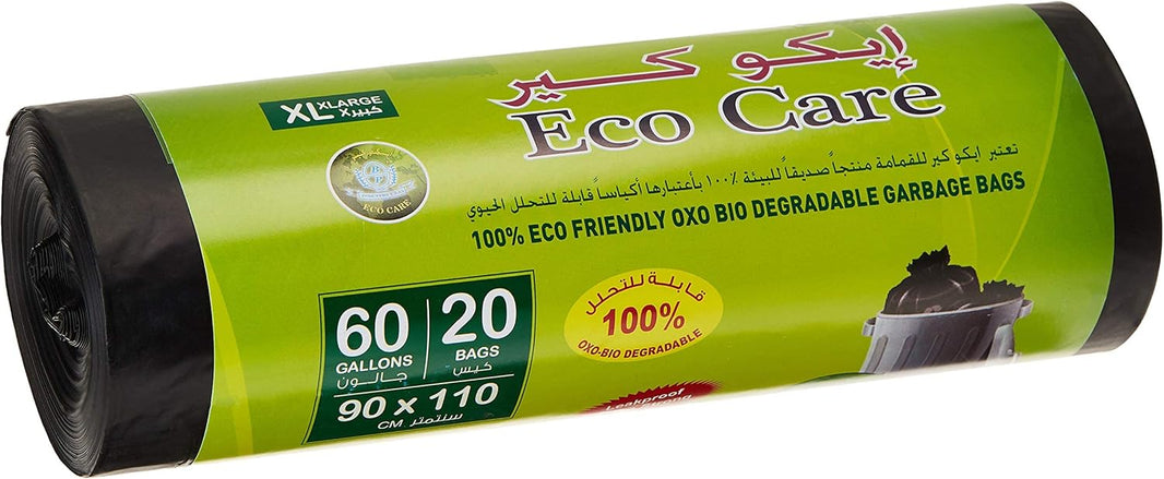 Fijipack Oxo-Biodegradable XL Black 60 Gallon Garbage Heavy Duty Garbage Bag Rolls (90x110cm), 2x20 Pieces