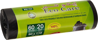 Fijipack Oxo-Biodegradable XL Black 60 Gallon Garbage Heavy Duty Garbage Bag Rolls (90x110cm), 2x20 Pieces