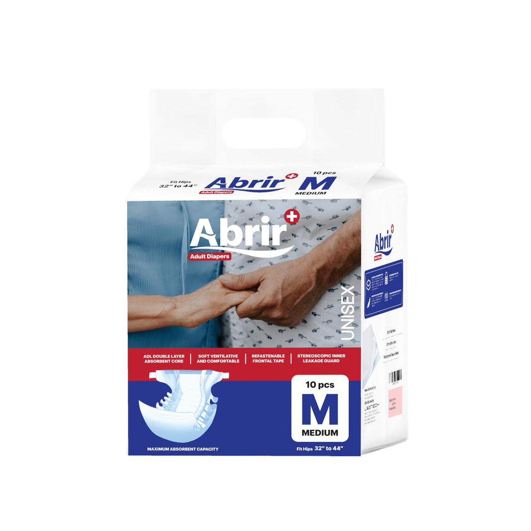 Abrir+ Adult Diapers - Medium, 10 Diapers