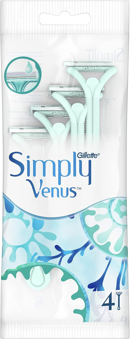 Gillette Simply Venus 2 Blade Razors with Aloe, 4 Pieces