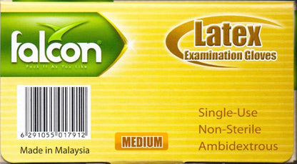 Falcon Latex Gloves - Medium, 100 Pieces