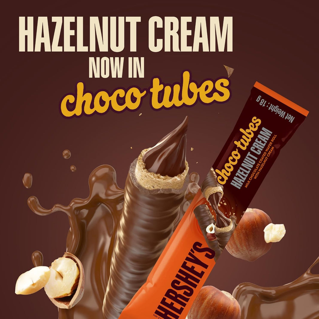 Hershey's Choco Tubes Wafer Roll with Milk Chocolate & Hazelnut Cream, 18g