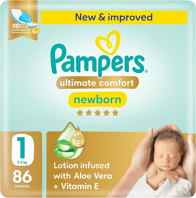 Pampers Ultimate Comfort Taped Baby Diapers, Size 1, 2-5kg, 50 Pieces