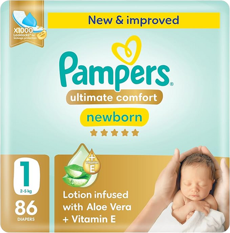 Pampers Ultimate Comfort Taped Baby Diapers, Size 1, 2-5kg, 50 Pieces