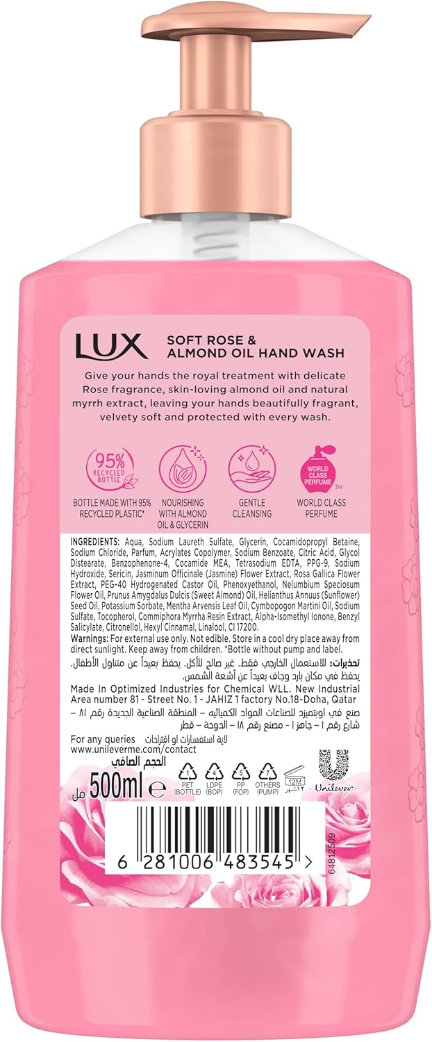 Lux Soft Rose & Almond Oil Liquid Hand Wash, 500ml