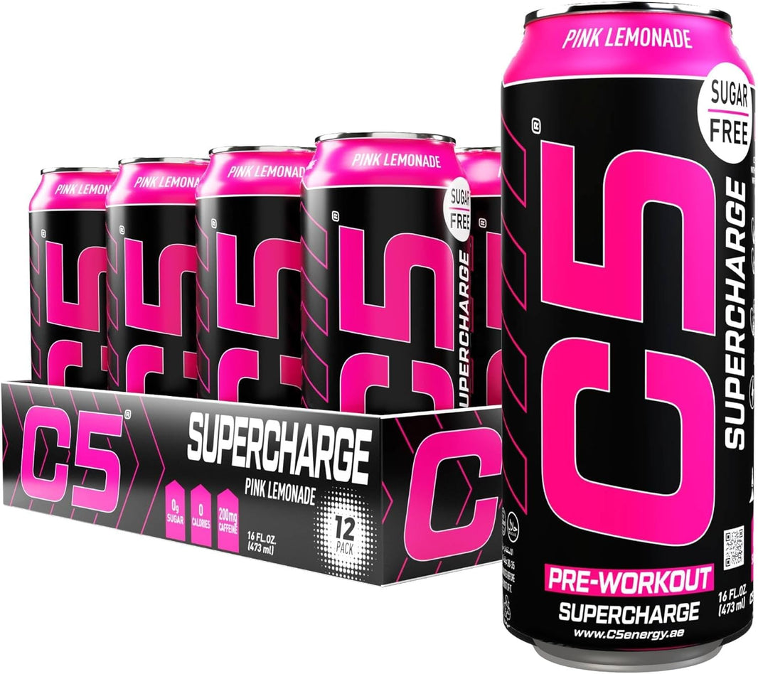 C5 Supercharge Pre-Workout Drink Pink Lemonade Flavor, 473ml