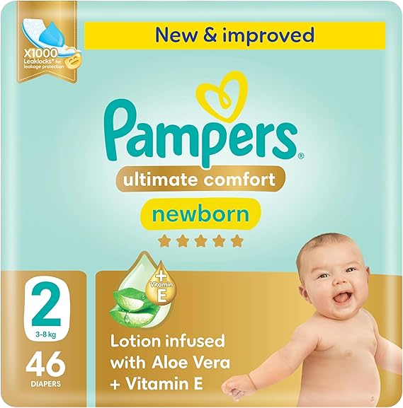 Pampers Ultimate Comfort Taped Baby Diapers, Size 2, 3-8kg, 46 Pieces
