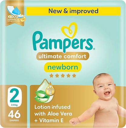 Pampers Ultimate Comfort Taped Baby Diapers, Size 2, 3-8kg, 46 Pieces