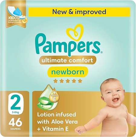Pampers Ultimate Comfort Taped Baby Diapers, Size 2, 3-8kg, 46 Pieces
