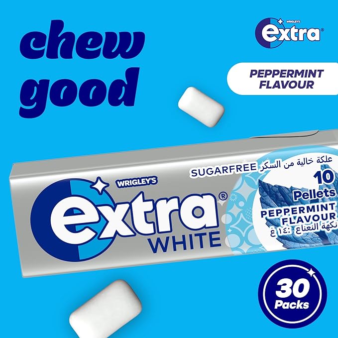 Wrigley's  Extra White Peppermint 10 Pellets Silver Blue Gum, 14gm
