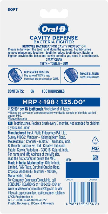 ORAL B CAVITY DEFENSE TOOTHBRUSH 6Pcs