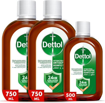 Dettol Antibacterial Antiseptic Disinfectant Liquid, 2x750ml+ Free 500ml