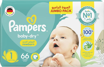 Pampers Rash Protection Newborn Baby Diaper with Aloe Vera Lotion Size 1 (2-5kg), 66 Pieces