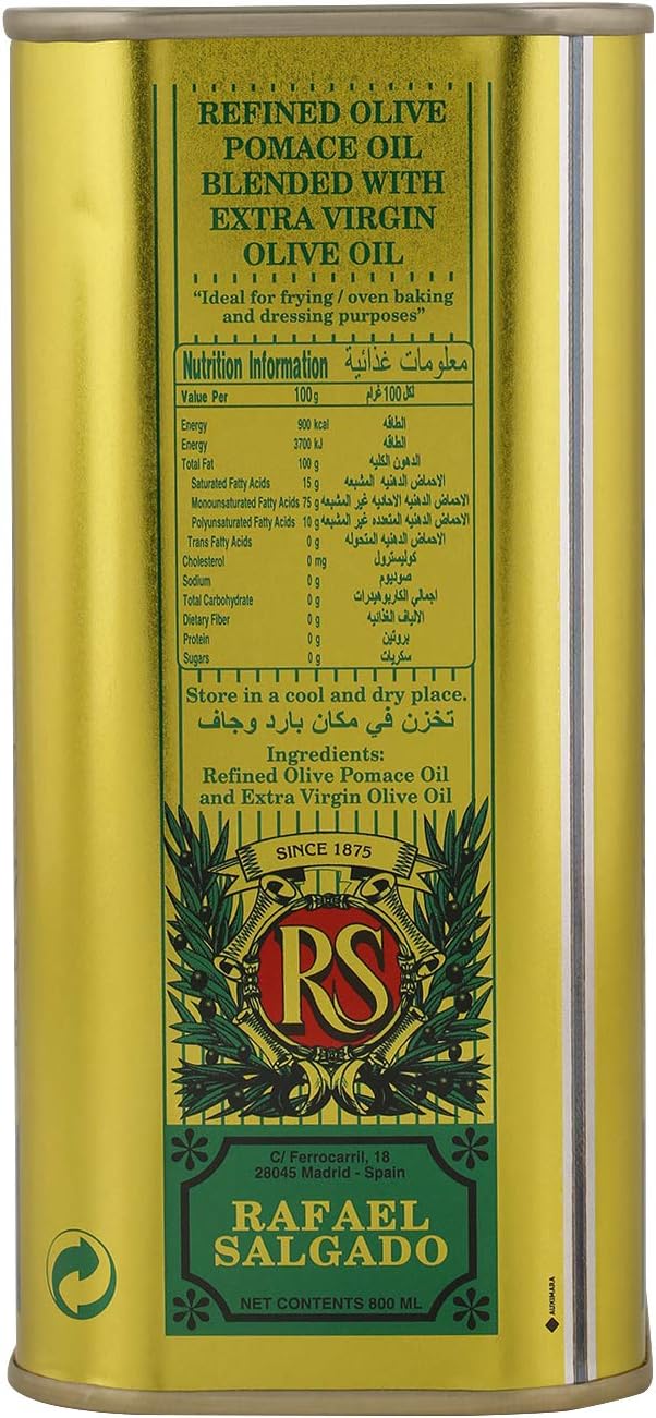 Rafael Salgado Spanish Olive Pomace Oil Tin, 800ml