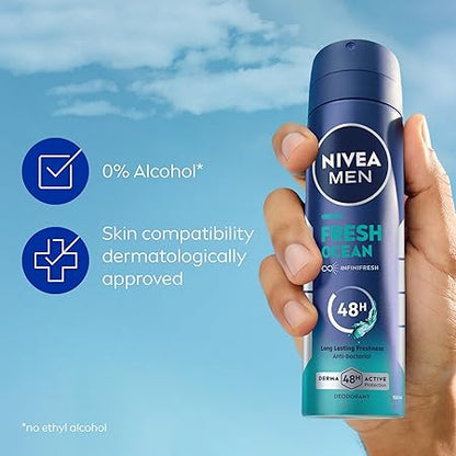 NIVEA Men Fresh Ocean 48H Antibacterial Deodorant Spray, 150ml