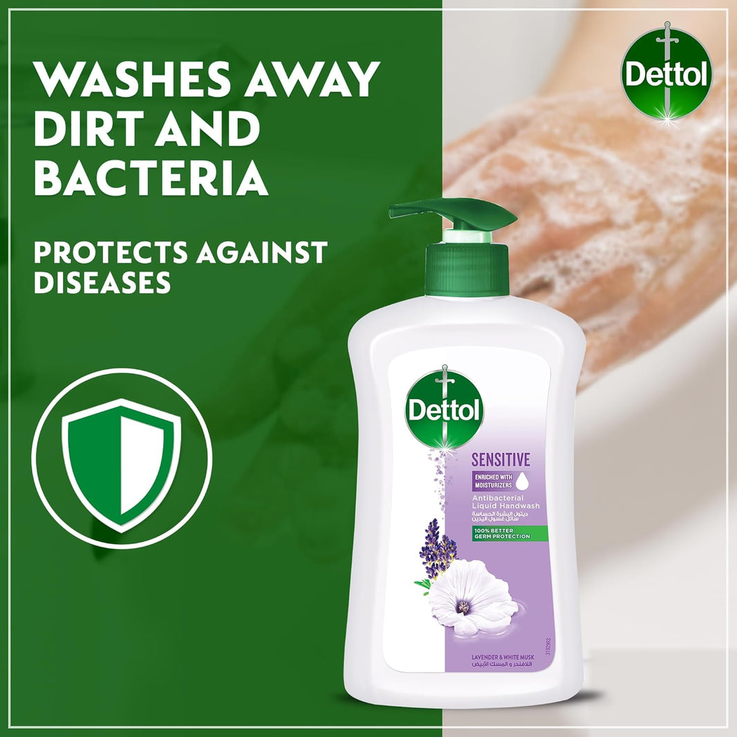 Dettol Lavender & White Musk Scent Sensitive Liquid Handwash, 2x200ml