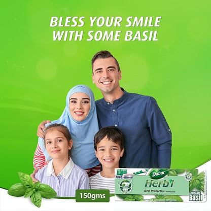 Dabur Herbal Toothpaste Basil, 150g + Toothbrush