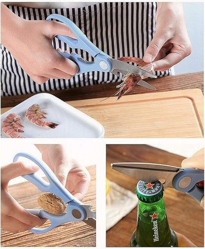 Kitchen Scissors Set, 3 Pieces, Very Sharp Small Paring Knife, Vegetable Peeler, Stainless Steel Kitchen Scissors , 3 Pieces, Blue