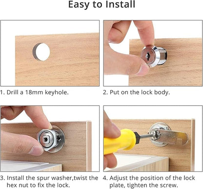 SamraPlus Plated Cam Drawer Lock Cabinet Locks Secure Important Files and Drawers Small Door Twist Lock Latches Replacement for Drawer Cupboard Drawer Cabinet