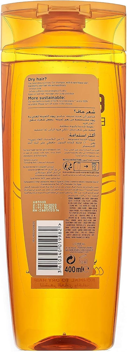 L'Oreal Elvive Extraordinary Oil Nourishing Shampoo with 6 Flower Oils for Normal to Dry Hair, 400ml