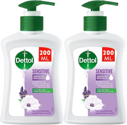 Dettol Lavender & White Musk Scent Sensitive Liquid Handwash, 2x200ml