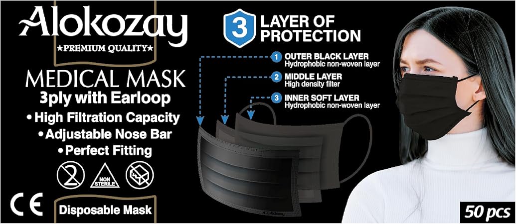 Alokozay Face Mask 3 Ply, 50 Pieces