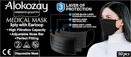 Alokozay Face Mask 3 Ply, 50 Pieces