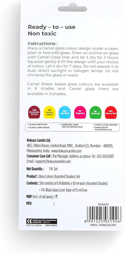 Camlin Glass Colors Water Based 6 Pieces