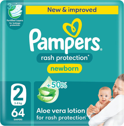 Pampers Rash Protection Taped Diapers, Size 2, 3-8kg, Jumbo Pack, 64 Pieces