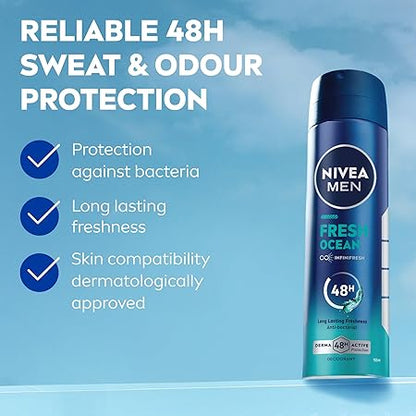 NIVEA Men Fresh Ocean 48H Antibacterial Deodorant Spray, 150ml