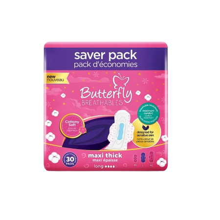 Butterfly Breathables Cottony Soft Maxi Thick Long Sanitary Pads, 30 Pieces