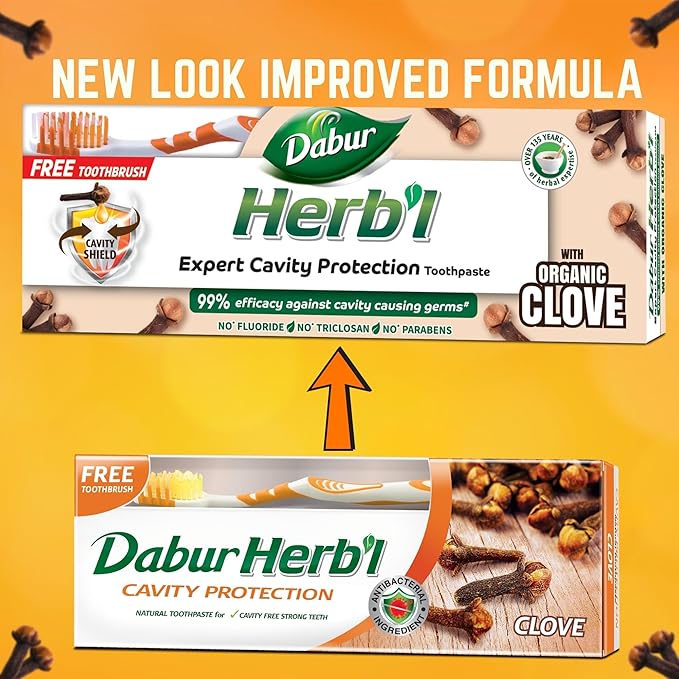 Dabur Herbal Cavity Protection Clove Toothpaste, 150g + Toothbrush
