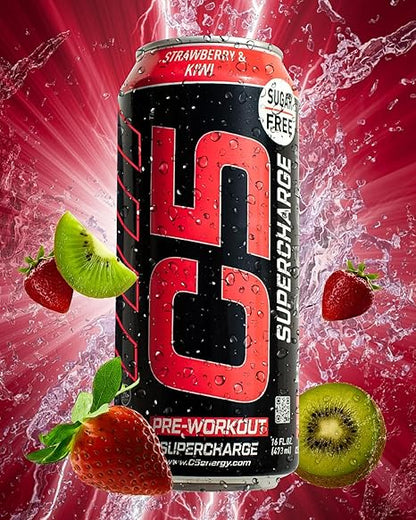 C5 Supercharge Pre-Workout Drink - Strawberry & Kiwi Flavor, 473ml
