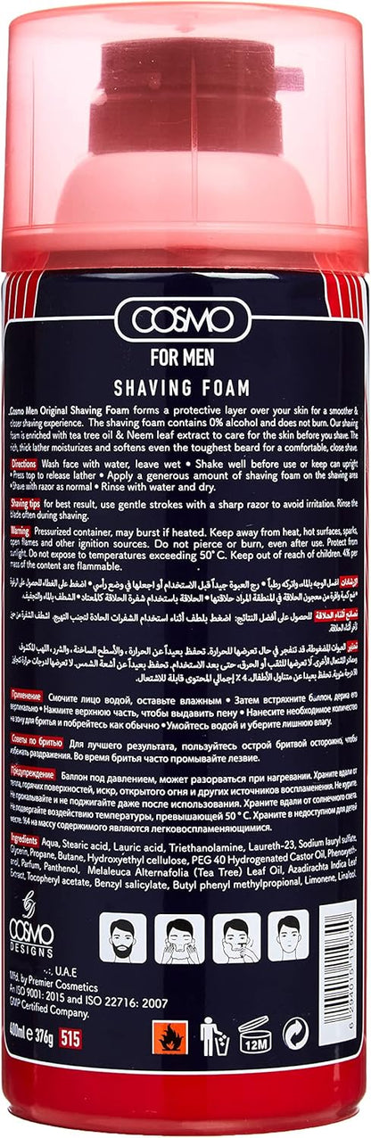 Cosmo For Men Premium Lather Sensitive Shaving Foam 400Ml