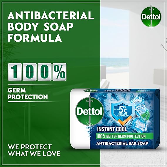 Dettol Instant Cool Anti Bacterial Soap Bar, 4x165g