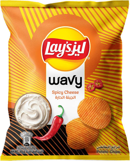 Lay's Wavy Spicy Cheese Potato Chips, 85g