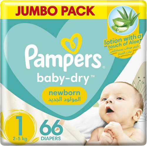 Pampers Rash Protection Newborn Baby Diaper with Aloe Vera Lotion Size 1 (2-5kg), 66 Pieces