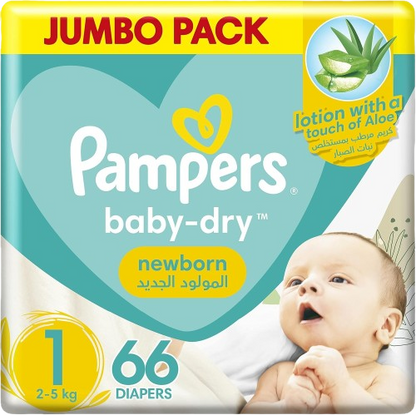 Pampers Rash Protection Newborn Baby Diaper with Aloe Vera Lotion Size 1 (2-5kg), 66 Pieces