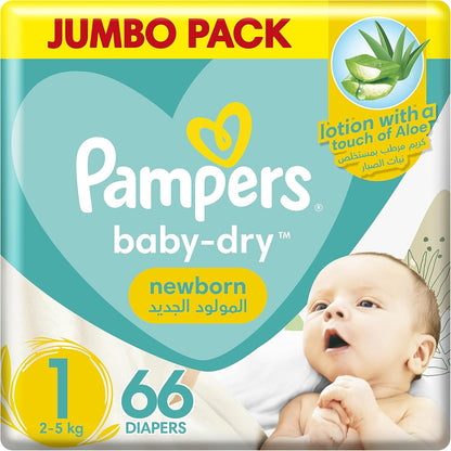 Pampers Rash Protection Newborn Baby Diaper with Aloe Vera Lotion Size 1 (2-5kg), 66 Pieces