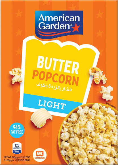 American Garden Microwave Light Butter Popcorn, 3x80g