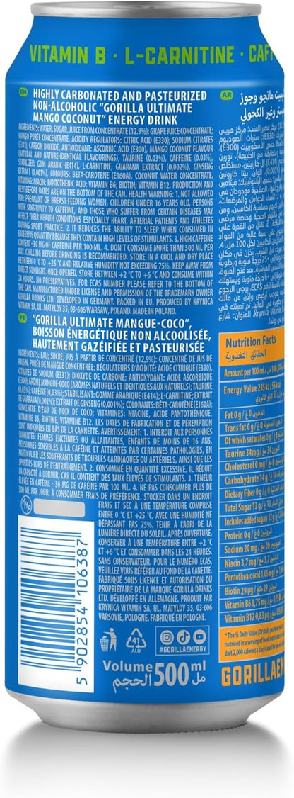 Gorilla Ultimate Mango Coconut Energy Drink, 500ml