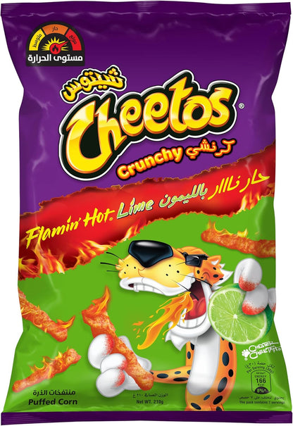 Cheetos Crunchy Flamin' Hot Lime Cheese Flavored Chips, 210g
